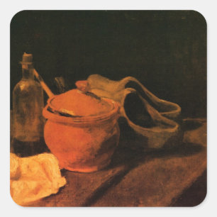 Steingut, Flasche und Holzschuhe von Vincent van G Quadratischer Aufkleber