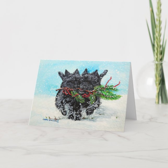 Steinhaufen-Terrier-Weihnachten Feiertagskarte (Vorderseite)