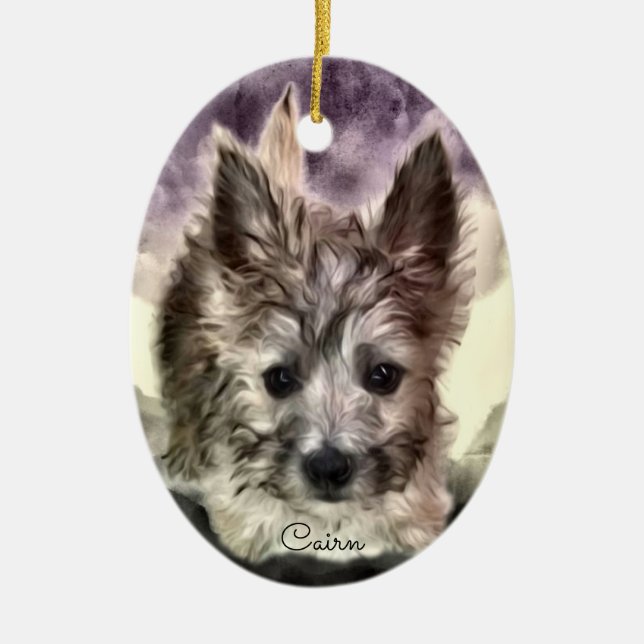 Steinhaufen-Terrier-Welpen-ovale Verzierung, Keramikornament (Vorne)