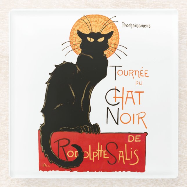 Steinlen Black Cat Classic French Artwork Glasuntersetzer (Vorderseite)