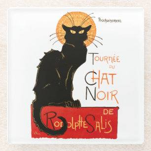 Steinlen Schwarze Katze Klassischer Französischer Glasuntersetzer