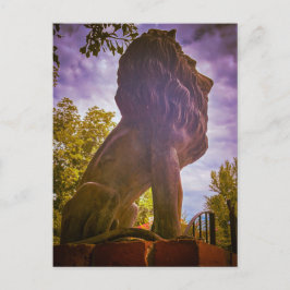 Steinlöwenstatue dramatische Sonnenuntergangshimme Postkarte