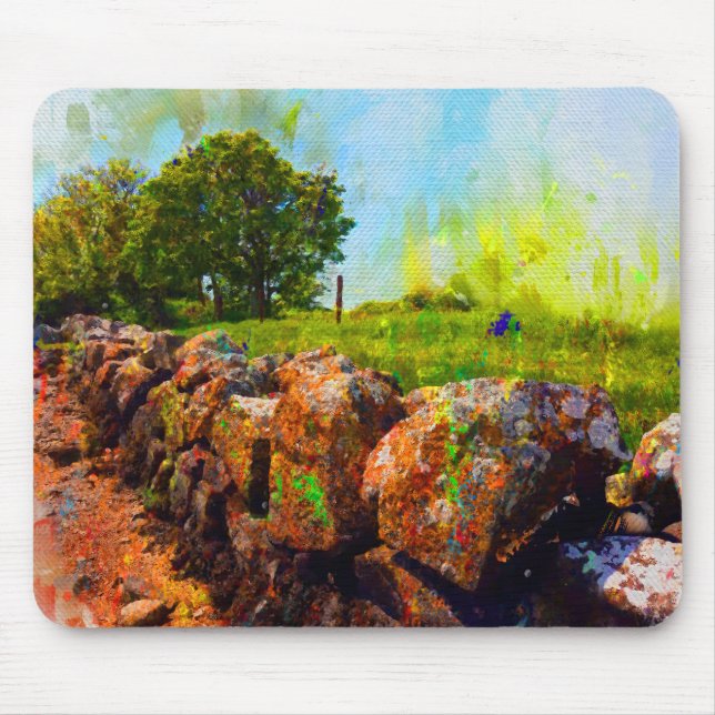 Steinmauer im Sommer, Galway, Irland, Mausmatte Mousepad (Vorne)