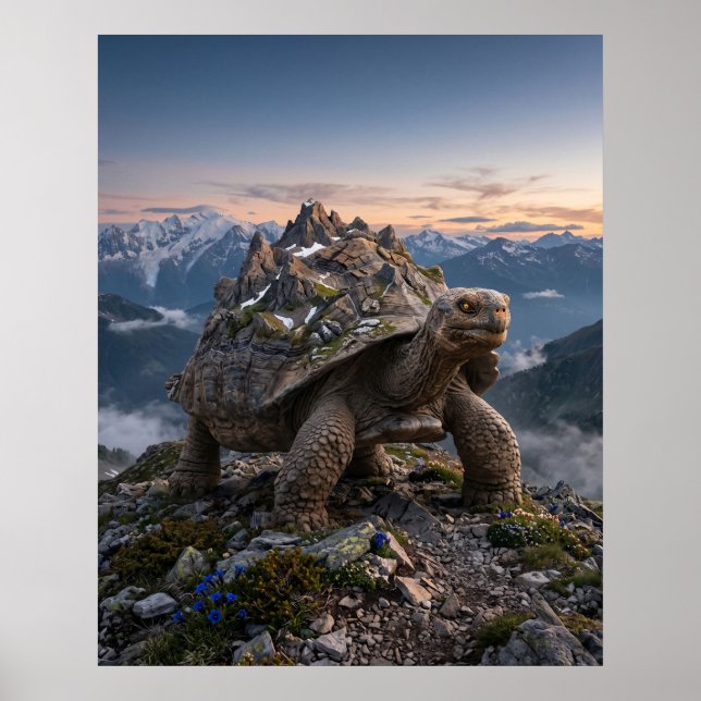 Steinschildkröte Uralte Bergkunst Poster (Vorne)
