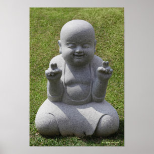 Steinstatue von glücklichem Buddha Poster