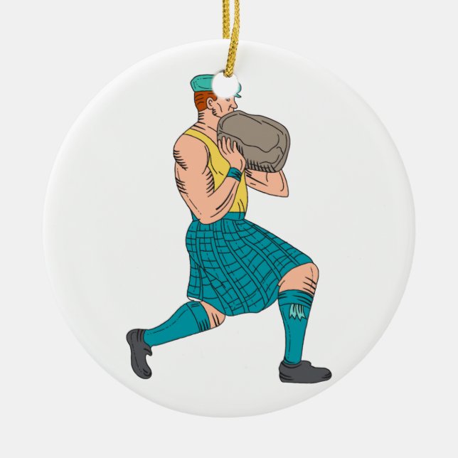Steinthrow-Hochland-Spiel-Athleten-Zeichnen Keramikornament (Vorne)