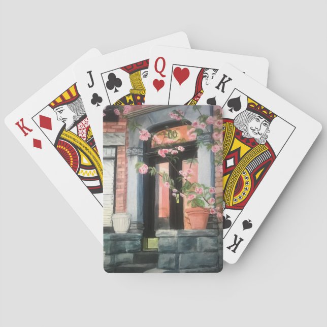 Steinveranda mit Kirschblütenbaum Spielkarten (Rückseite)