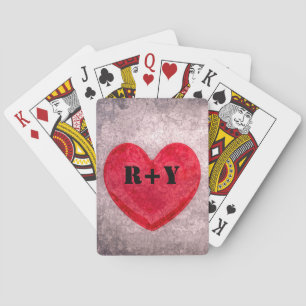 Steinwäsche-Herz-Monogramm personalisieren Spielkarten