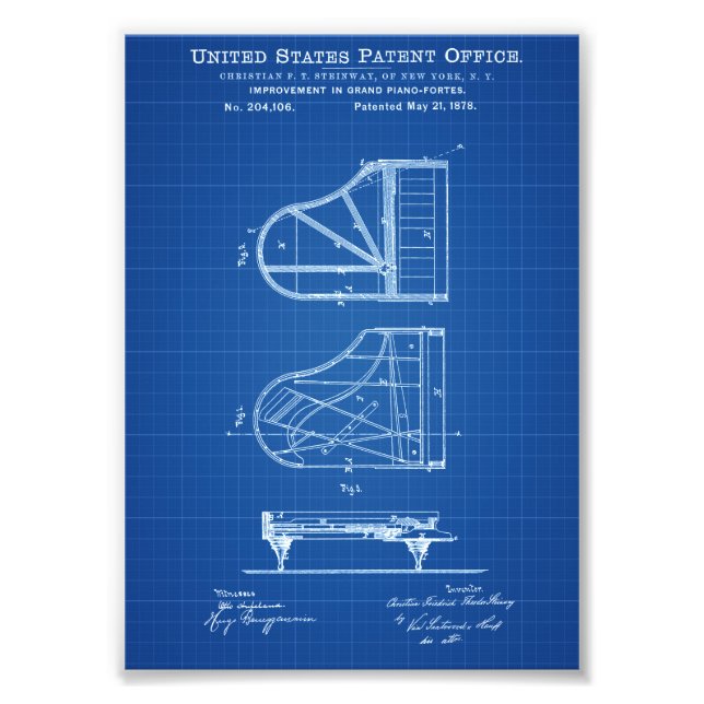 Steinway Piano Patent - Patentschrift Fotodruck (Vorne)