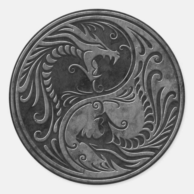 SteinYin Yang Drachen Runder Aufkleber (Vorderseite)
