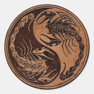 SteinYin Yang Skorpione Browns Runder Aufkleber