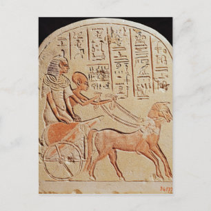 Stela stellt einen Schreiber dar, der einen Wagen  Postkarte