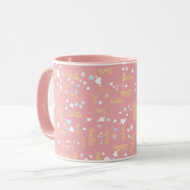 Stella custom name full of hearts and stars pink tasse (Vorderseite Links)
