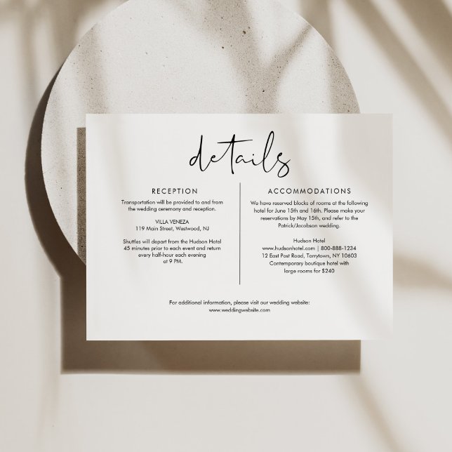 STELLA Minimalistische Hochzeitdetails 6.5x4.25 Begleitkarte (Von Creator hochgeladen)