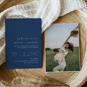 STELLA Minimalistische Navy-Foto-Hochzeit Einladung