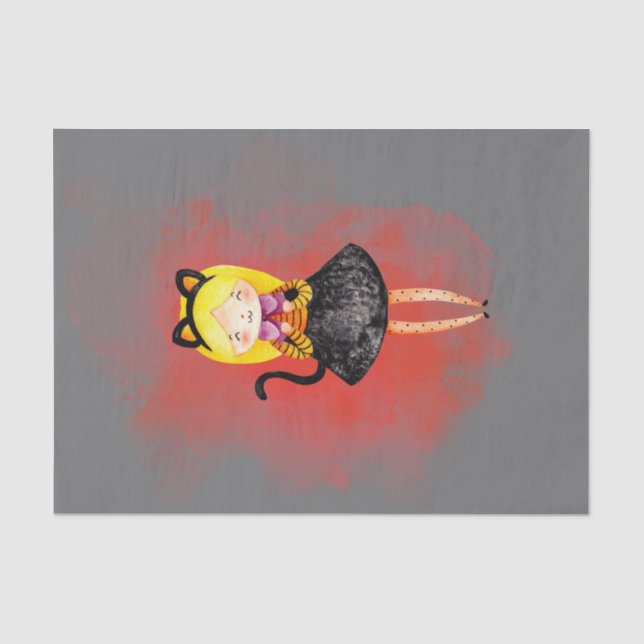 Stellalunarts Niedlich Girl Halloween Cat Seidenpapier (Vorderseite)