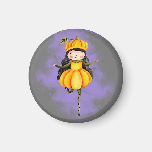 Stellalunarts Pumpkin Halloween Niedliches Mädchen Magnet (Vorne)
