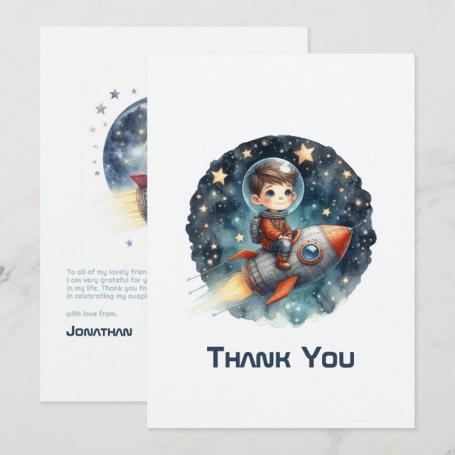 Stellar Boy Space Rocket Dankeskarte (Vorne/Hinten)