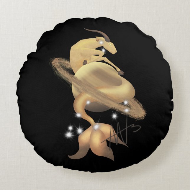 Stellar Capricorn Saturn Zodiac Rundes Kissen (Vorderseite)