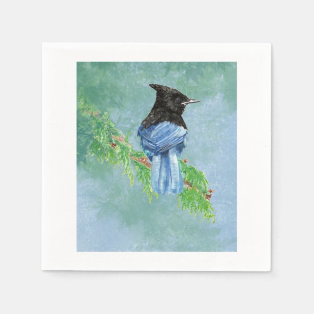 Stellar Jay Bird Bauernhof Rustikale Landschaft Ar Serviette (Vorderseite)