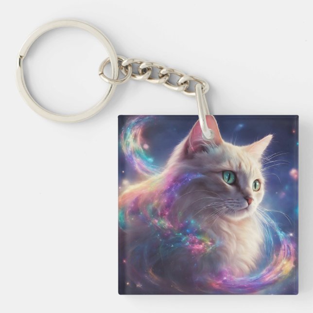 Stellar Kitty - kosmische Katzenkunst Schlüsselanhänger (Vorderseite)