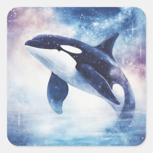 Stellar Orca Gliding im nächtlichen Himmel Quadratischer Aufkleber