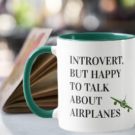 stellen, aber glücklich, über Flugzeuge zu spreche Tasse