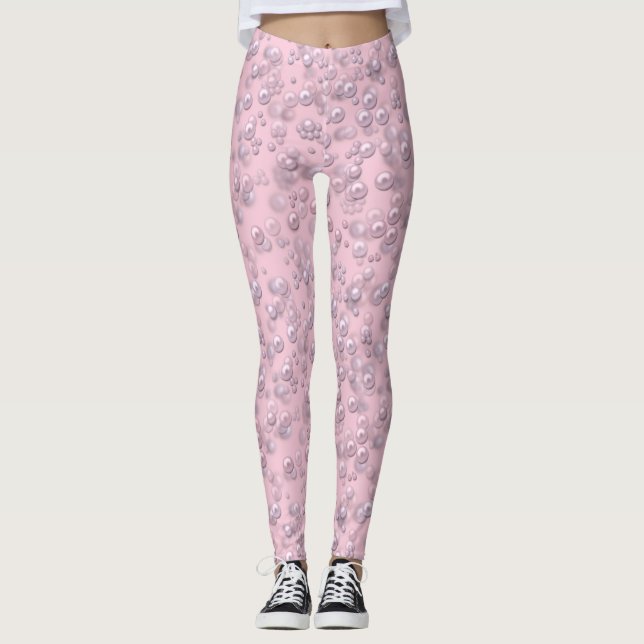 Stellen der weißen rosa Perlen auf rosa Samt Leggings (Vorderseite)