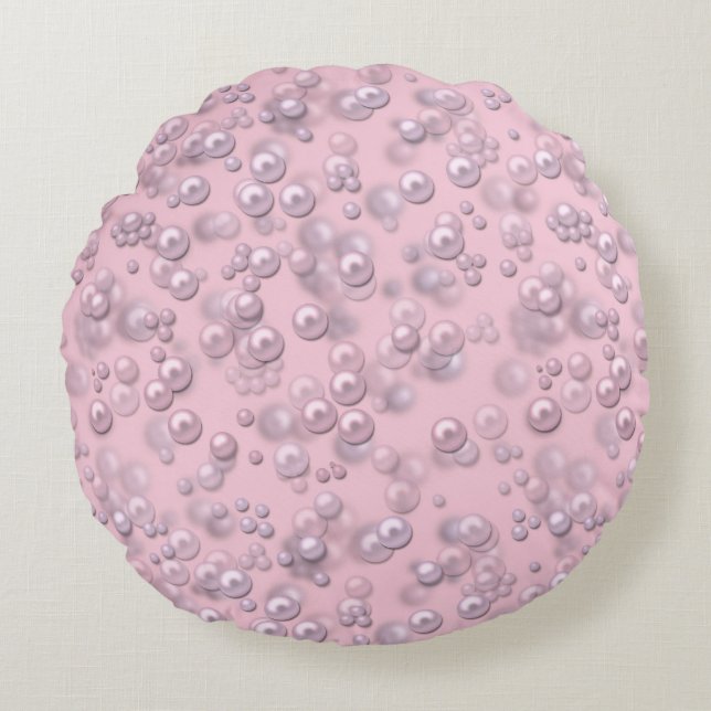 Stellen der weißen rosa Perlen auf rosa Samt Rundes Kissen (Vorderseite)