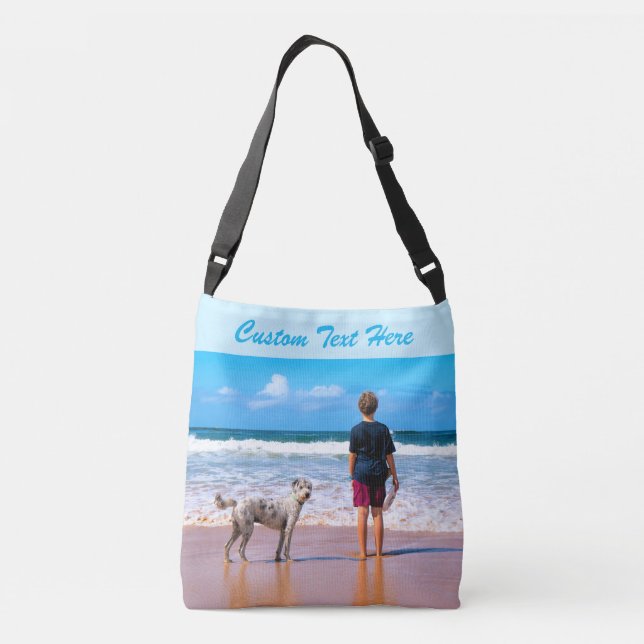Stellen Sie das Foto-Crossbody-Bag mit Text ein. Tragetaschen Mit Langen Trägern (Rückseite)