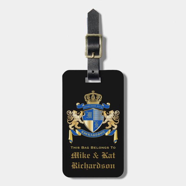 Stellen Sie Ihr eigenes Wappen blaues Gepäckanhänger (Vorderseite vertikal)