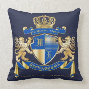 Stellen Sie Ihr eigenes Wappen blaues Kissen