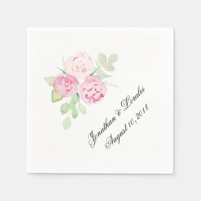 Stellen Sie Ihre Hochzeitsnapkins in rosa Blütenpr Serviette (Vorderseite)