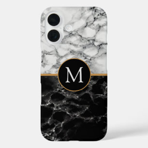 Stellen Sie Ihre Letter Schwarz-weiß Marble iPhone 16 Hülle