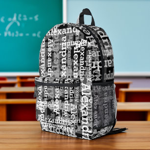 Stellen Sie Ihren Namen ganz in Schwarz und Weiß. Bedruckter Rucksack