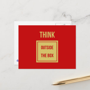 Stellen Sie sich außerhalb des Kästchens ein rotes Postkarte