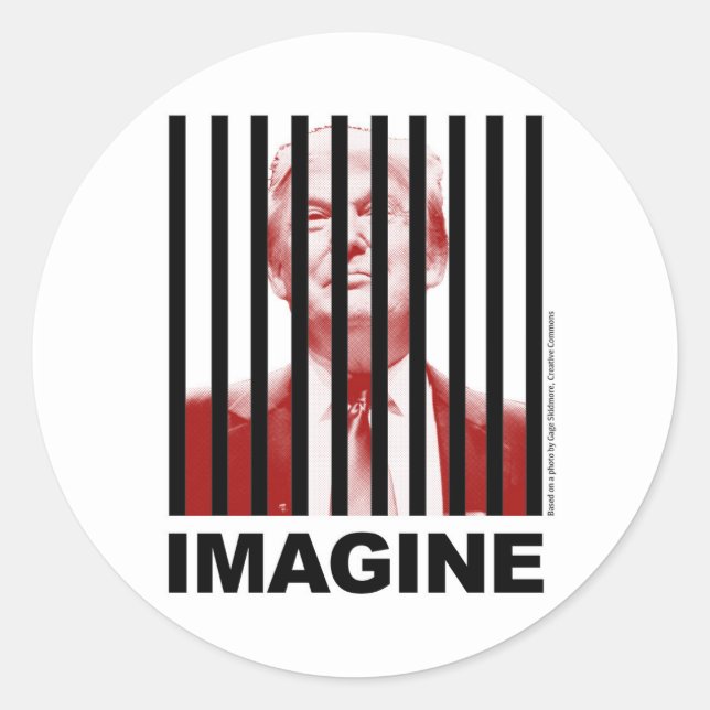 Stellen Sie sich Trump Behind Bars vor Runder Aufkleber (Vorderseite)