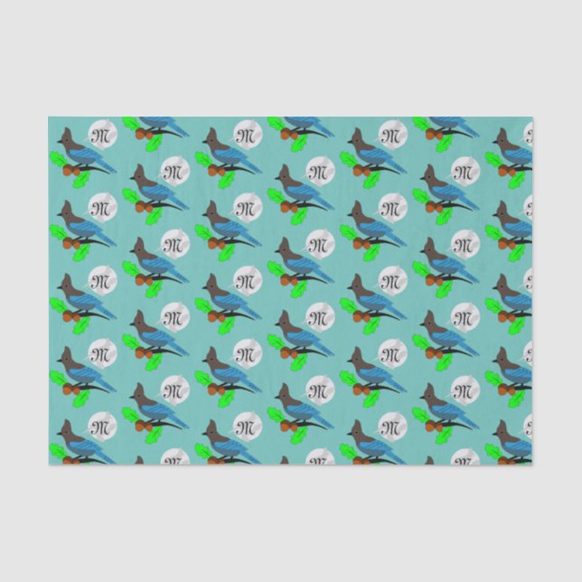 Steller Blue Jay Monogram Seidenpapier (Vorderseite)