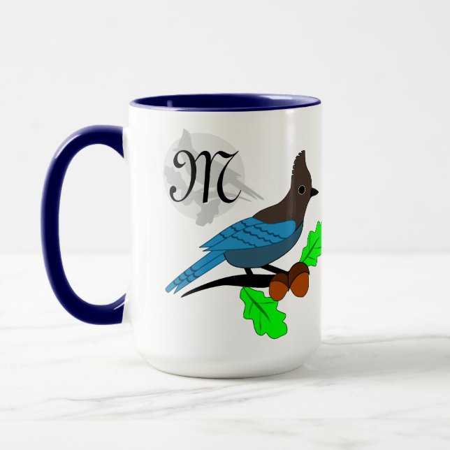 Steller Blue Jay Monogram Tasse (Links)