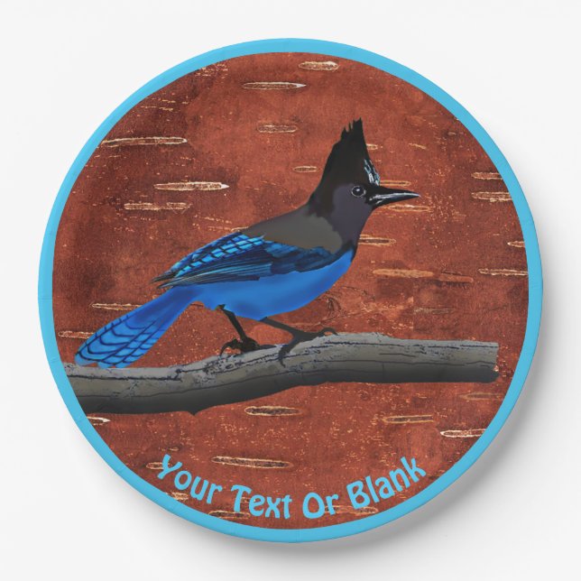 Stellers Jay auf der inneren Birkenhalde Pappteller (Vorderseite)