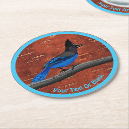 Stellers Jay auf der inneren Birkenhalde Runder Pappuntersetzer