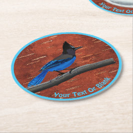 Stellers Jay auf der inneren Birkenhalde Runder Pappuntersetzer
