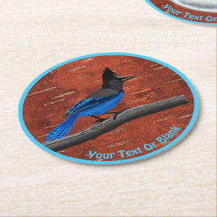 Stellers Jay auf der inneren Birkenhalde Runder Pappuntersetzer