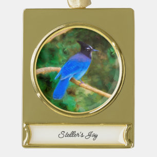 Steller's Jay Painting - Original Bird Art Banner-Ornament Gold
