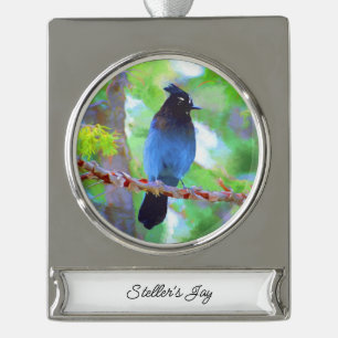 Steller's Jay Painting - Original Bird Art Banner-Ornament Silber