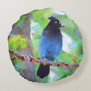 Steller's Jay Painting - Original Bird Art Rundes Kissen