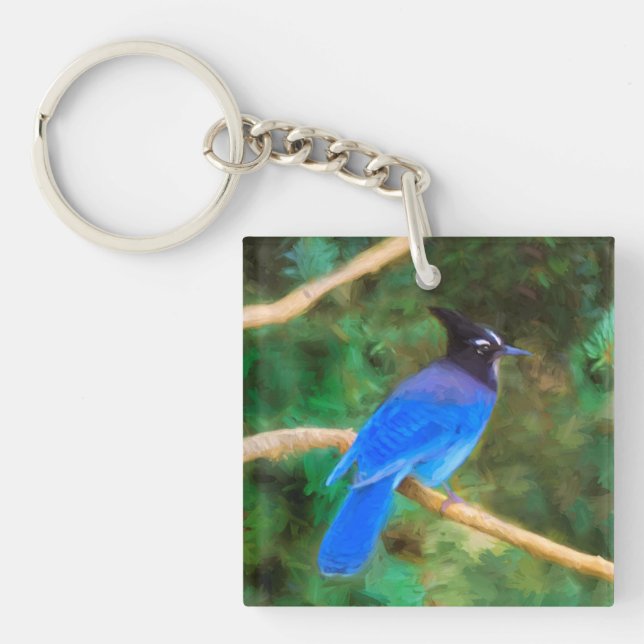 Steller's Jay Painting - Original Bird Art Schlüsselanhänger (Vorderseite)
