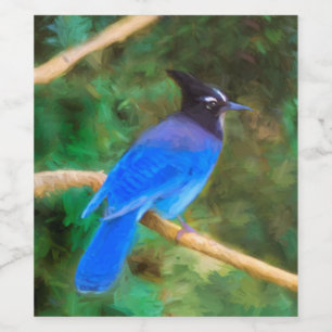 Steller's Jay Painting - Original Bird Art Weinetikett