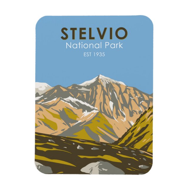 Stelvio National Park Italy Central Alps Vintage Magnet (Vertikal)