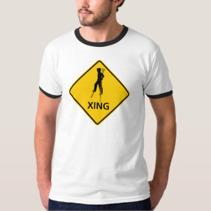 Stelze-Wanderer Überfahrt-Landstraßen-Zeichen T-Shirt